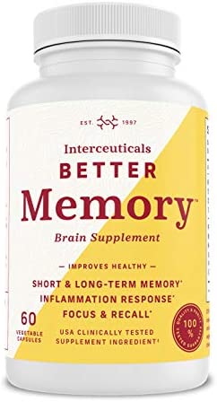 Interceuticals Better Memory - Theracurmin Curcumin 90 mg - Clinically Proven Dose, Improves Focus, Recall, Memory, and Mood* - High Absorption Turmeric Extract* (1 Bottle)