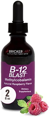 Bricker Labs B-12 Blast Methylcobalamin Supplement to Support Energy Production, Great Tasting Liquid Vitamin B12 Dietary Supplement in Natural Raspberry Flavor, 2 fl oz Bottle